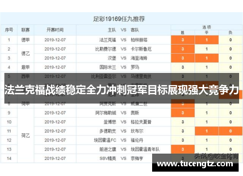 法兰克福战绩稳定全力冲刺冠军目标展现强大竞争力